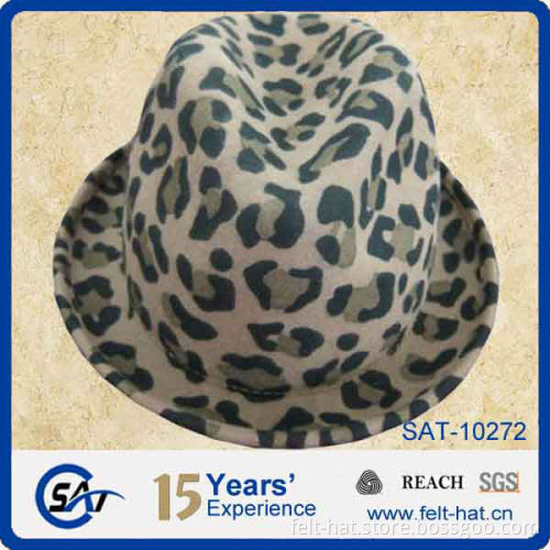 fashion leopard printed trilby hat, pure wool felt gentle hat
